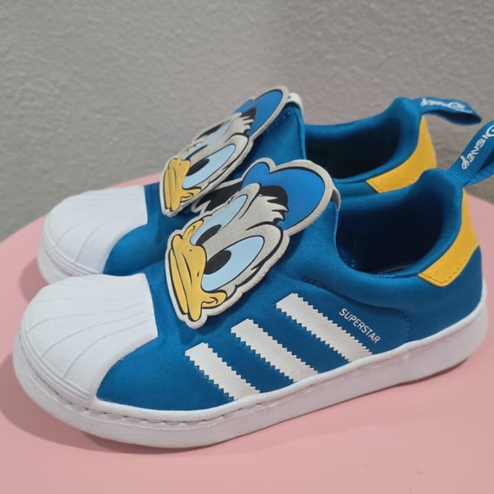 Adidas x Disney Donald Duck Superstar 360 Kids Shoes Blue White Size 1.5